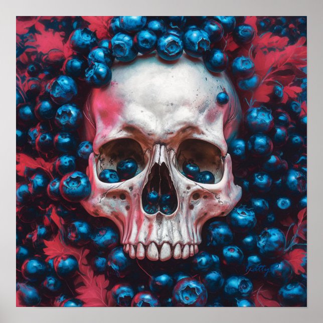 Skull mit Blueberry Print Poster Wall Art (Vorne)