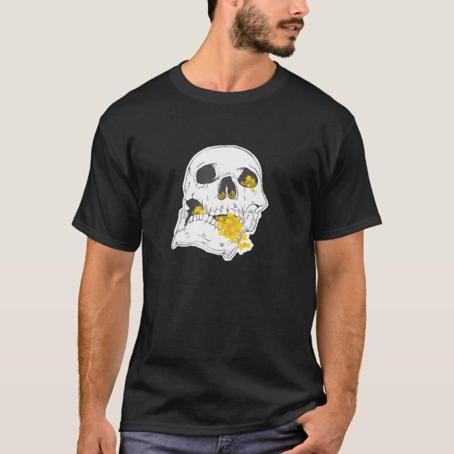 Skull mit Blume ästhetisches Design T-Shirt (Vorderseite)