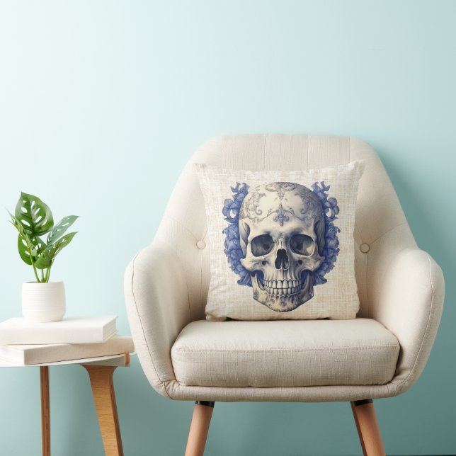 Skull mit Blumen Burlap Halloween Kissen (Stuhl )