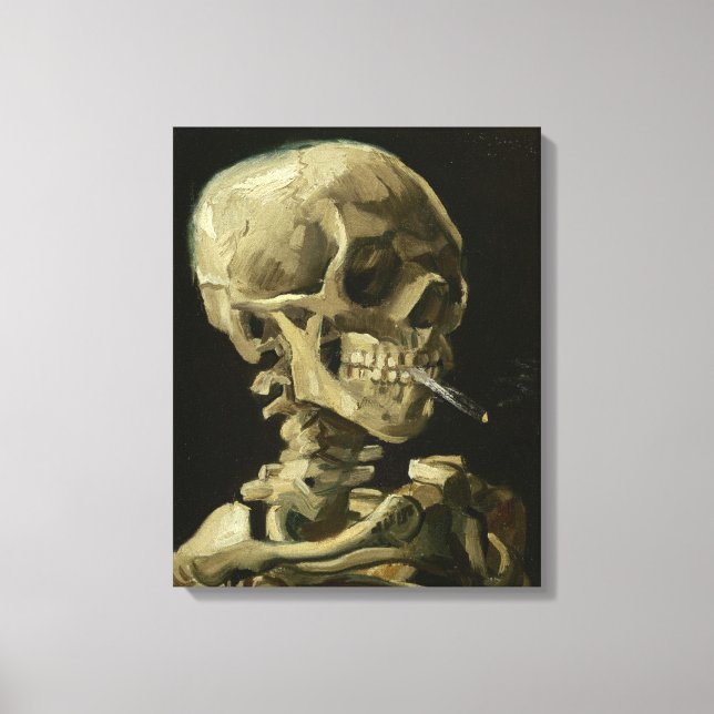 Skull mit brennender Zigarette von Van Gogh Leinwanddruck (Vorderseite)