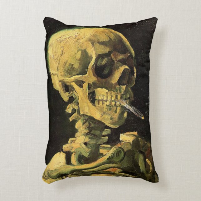 Skull mit brennender Zigarette von Vincent van Gog Dekokissen (Vorderseite(Vertikal))