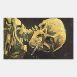 Skull mit brennender Zigarette von Vincent van Gog Rechteckiger Aufkleber