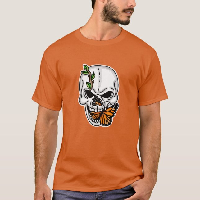 Skull mit Butterfly Digitaler Kunst T-Shirt (Vorderseite)