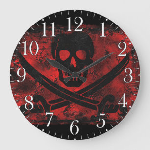 Skull mit Crossed Schwerter Creepy Artwork Große Wanduhr