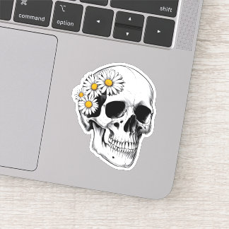 Skull mit Daisies Aufkleber