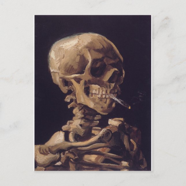 Skull mit einer brennenden Zigarette - Vincent Van Postkarte (Vorderseite)