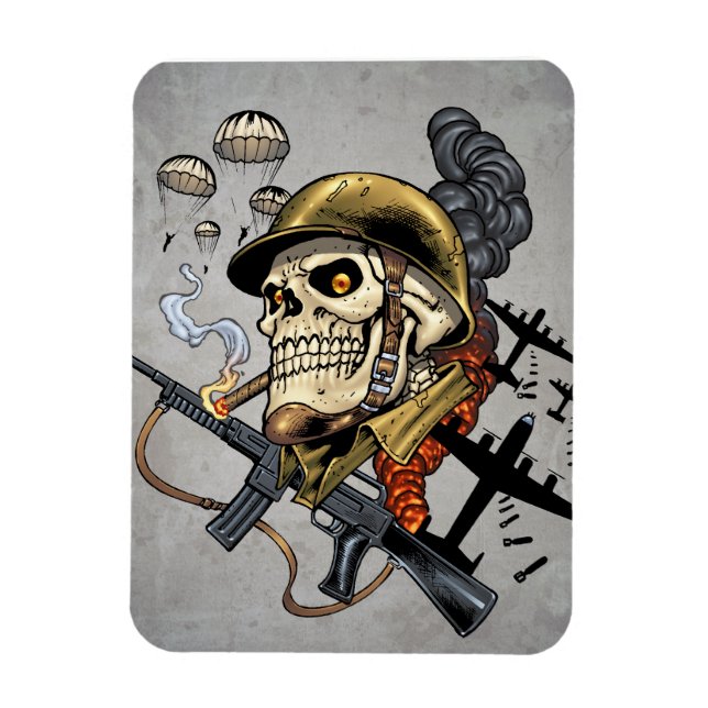 Skull mit Helm, Flugzeugen und Bomben Magnet (Vertikal)
