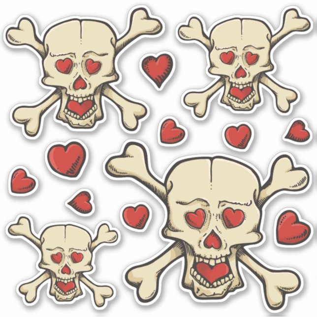 Skull mit Herz-Symbol-Set-Sticker Aufkleber (Vorderseite)