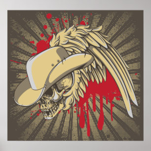 Skull mit Hut und Flügel auf Rochen Gedicht Poster