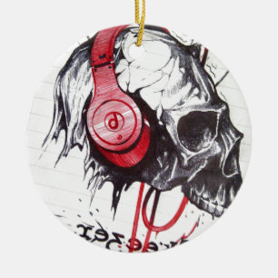 Skull mit Kopfhörer-Design Keramikornament