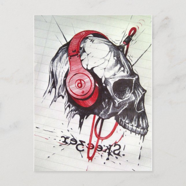 Skull mit Kopfhörer-Design Postkarte (Vorderseite)