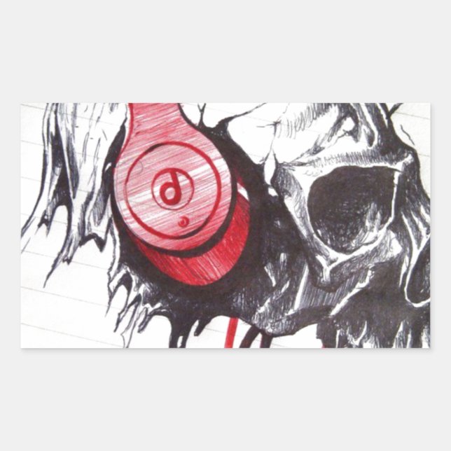 Skull mit Kopfhörer-Design Rechteckiger Aufkleber (Vorderseite)