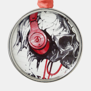 Skull mit Kopfhörer-Design Silbernes Ornament