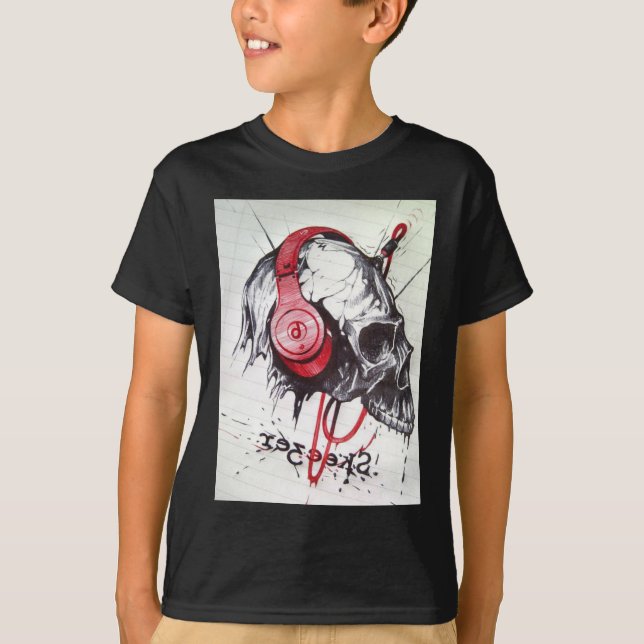 Skull mit Kopfhörer-Design T-Shirt (Vorderseite)