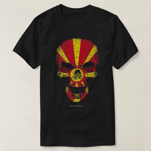 Skull mit Mazedonien Flag Skeleton Macedonian Root T-Shirt (Design vorne)