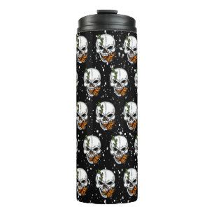 Skull mit Monarch Butterfly Schwarzer Hintergrund Thermosbecher