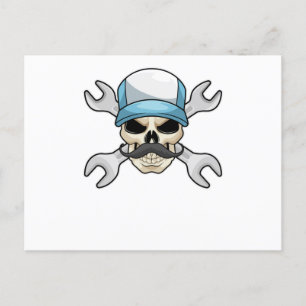Skull mit Mustache & Wrench Postkarte