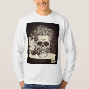 Skull mit Pipe Long Sleeve T - Shirt - Schwarz ist