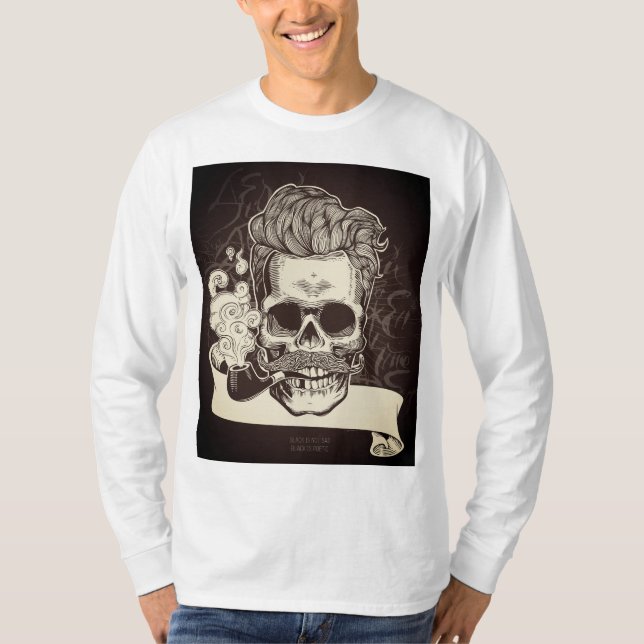 Skull mit Pipe Long Sleeve T - Shirt - Schwarz ist (Vorderseite)