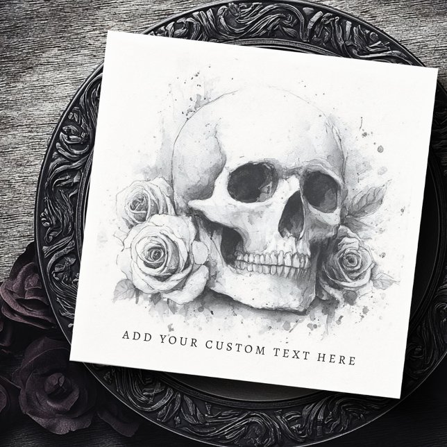Skull mit Rose Aquarellmalerei Serviette (Skull with roses watercolor painting napkins)