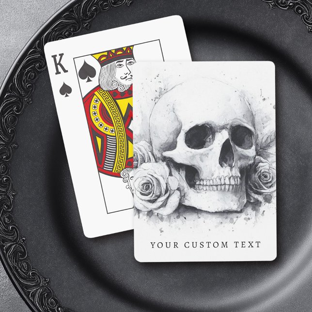 Skull mit Rose Aquarellmalerei Spielkarten (Skull with roses watercolor painting poker cards)