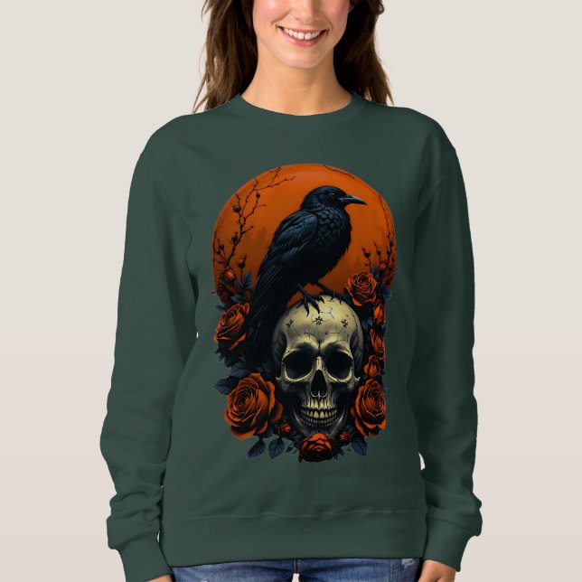 Skull mit Rose & Crow Gothic Sweatshirt (Vorderseite)