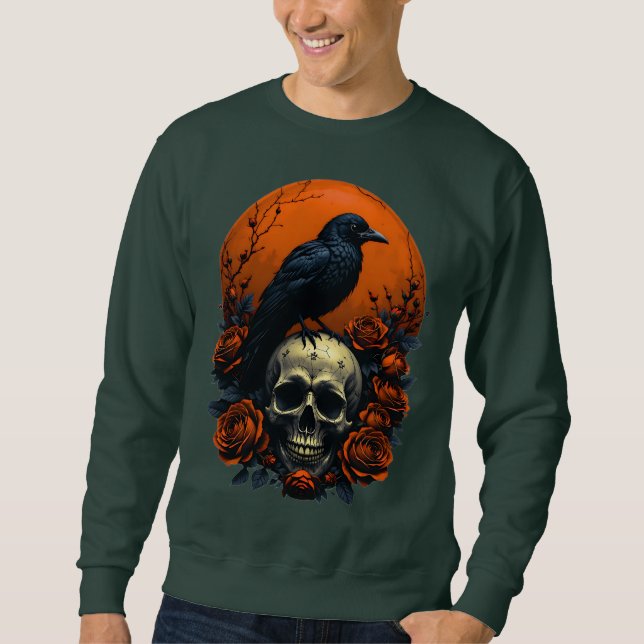 Skull mit Rose & Crow Gothic T - Shirt (Vorderseite)