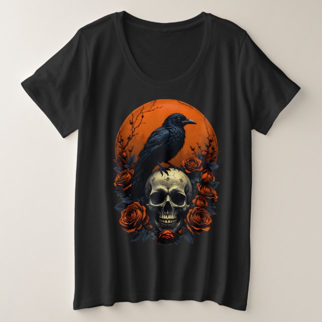 Skull mit Rose & Crow Gothic T - Shirt (Design vorne)
