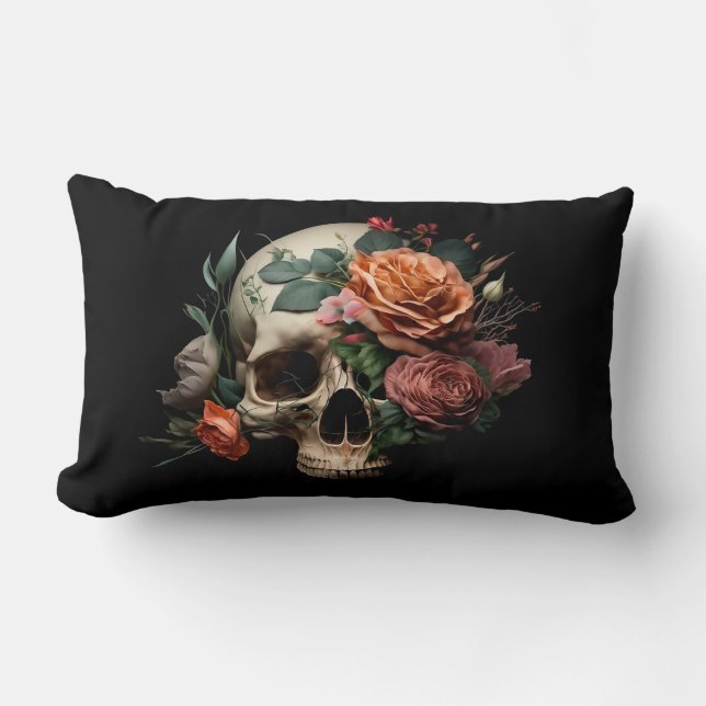 Skull mit Rose länglich Kissen Kissen (Vorderseite)