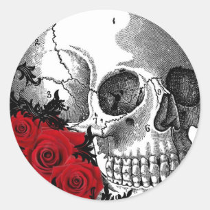 SKULL MIT ROSE VINTAG DRUCKEN RUNDER AUFKLEBER