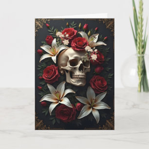 Skull mit Rot-Weiß-Blume Geburtstag Karte