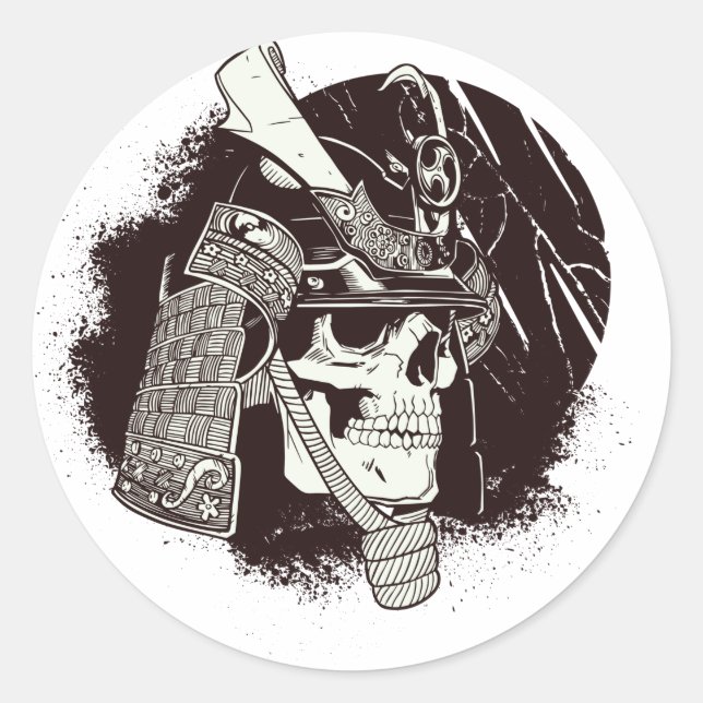 Skull mit Samurai Helmet Runder Aufkleber (Vorderseite)