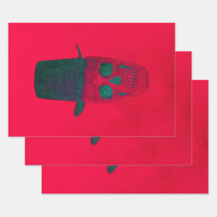 Skull mit Top Hat Red Green Halloween Geschenkpapier Set