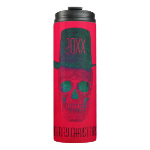 Skull mit Top Hat Red Green Halloween Thermosbecher