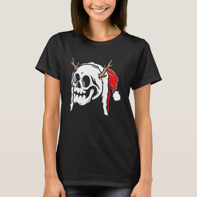 Skull mit Weihnachtsmannmütze Christmas Pajama Ske T-Shirt (Vorderseite)
