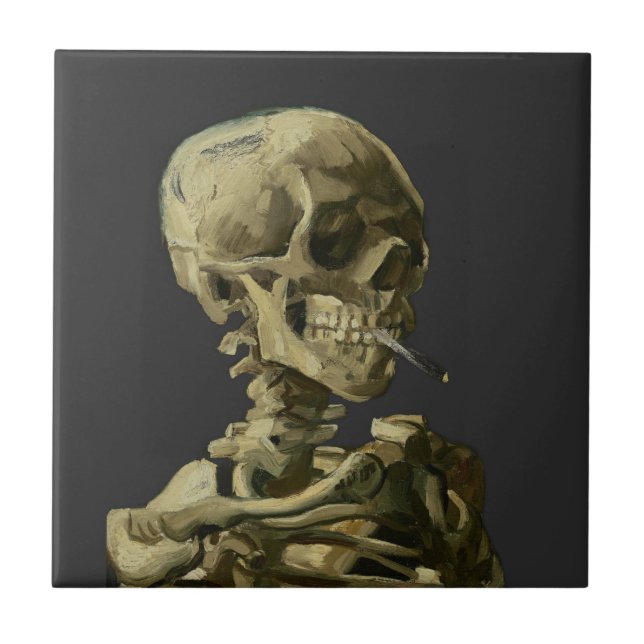 Skull mit Zigarette von Van Gogh Fliese (Vorderseite)