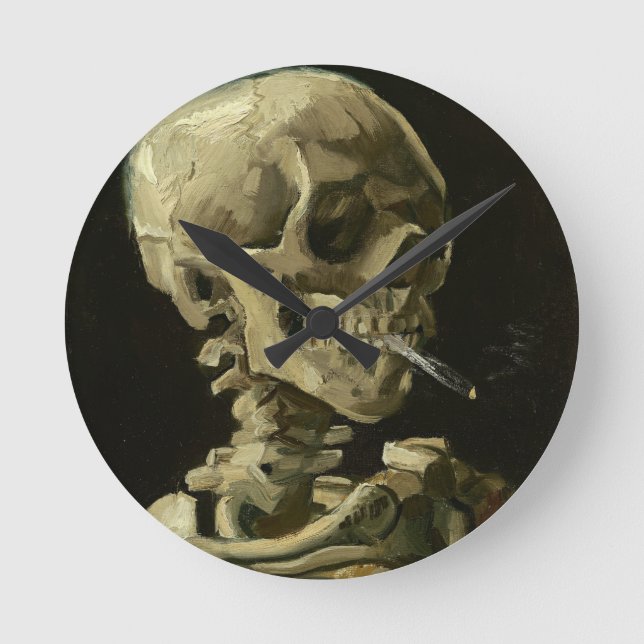 Skull mit Zigarette von Van Gogh Runde Wanduhr (Vorderseite)