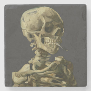 Skull mit Zigarette von Van Gogh Steinuntersetzer