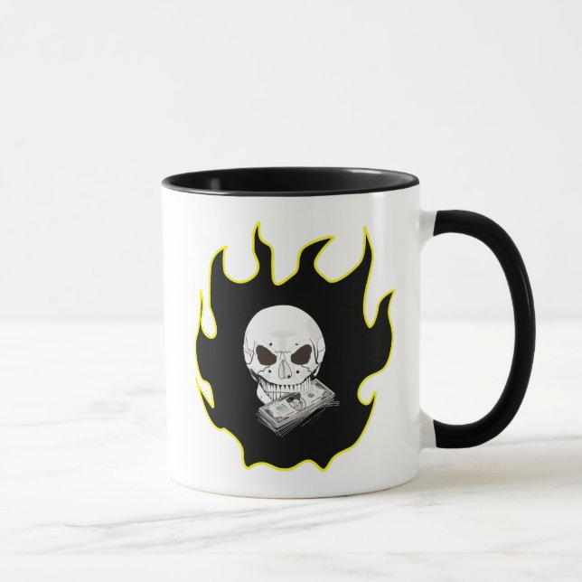 Skull Money Flame Death Biker Style Black Yellow Tasse (Rechts)