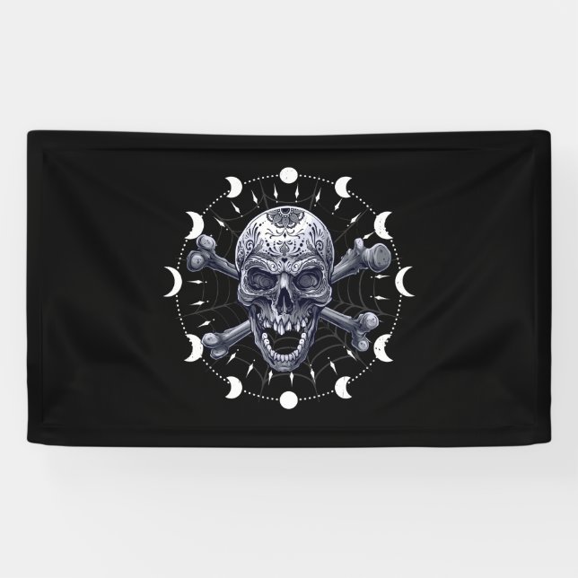 Skull Moon Phases Pastel Goth Gothic Occult Wicca Banner (Horizontal)