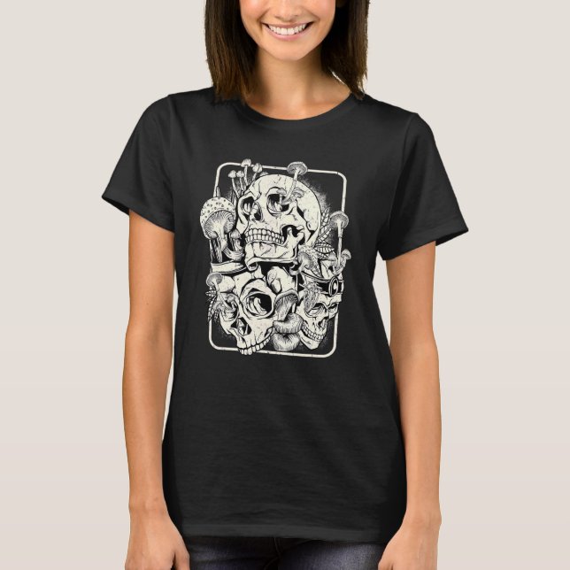 Skull Morel Mushrooms Mykologe Goth Mushroom Art T-Shirt (Vorderseite)