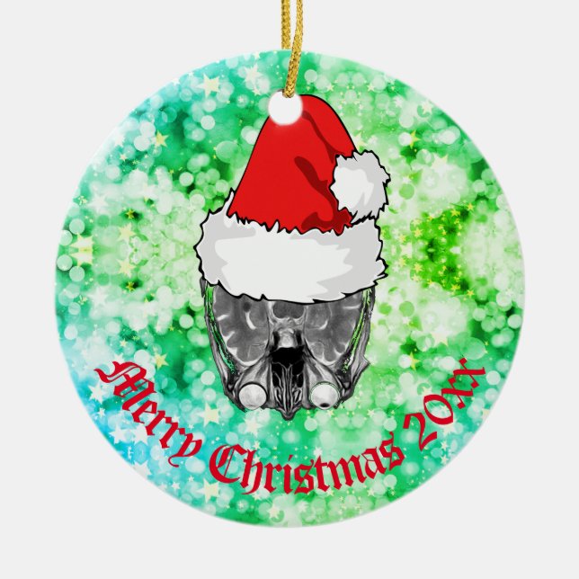 Skull MRI Santa hat "Christmas 20xx" Ceramic Orn Keramik Ornament (Vorne)