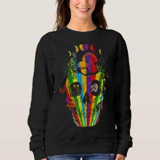 Skull Mushroom Mykologe Butterfly Farbiger Streife Sweatshirt