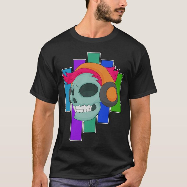 Skull Musician Headphone Music T-Shirt (Vorderseite)