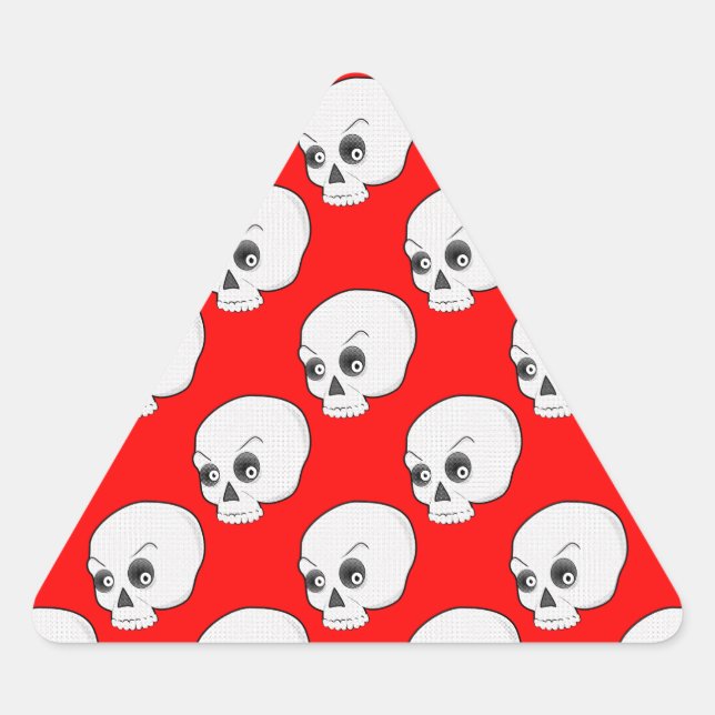 Skull-Muster auf rotem Hintergrund Dreieckiger Aufkleber (Vorderseite)