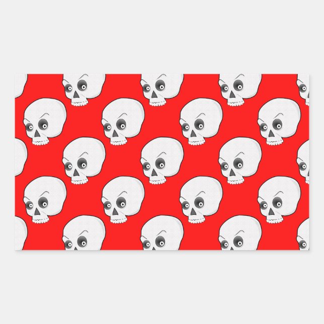 Skull-Muster auf rotem Hintergrund Rechteckiger Aufkleber (Vorderseite)