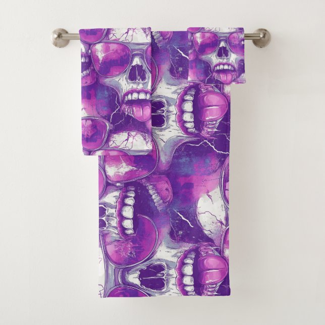 Skull Muster Design mit Lila Sonnenbrille Badhandtuch Set (Insitu)