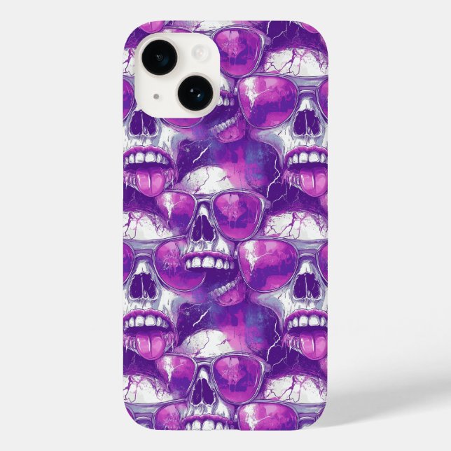 Skull Muster Design mit Lila Sonnenbrille Case-Mate iPhone Hülle (Rückseite)