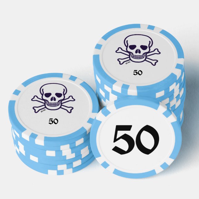 Skull n Bones 50 hellblau gestreifter Poker Chip (Stapel)