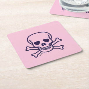 Skull n Bones rosa Papier trinken Bänder Rechteckiger Pappuntersetzer